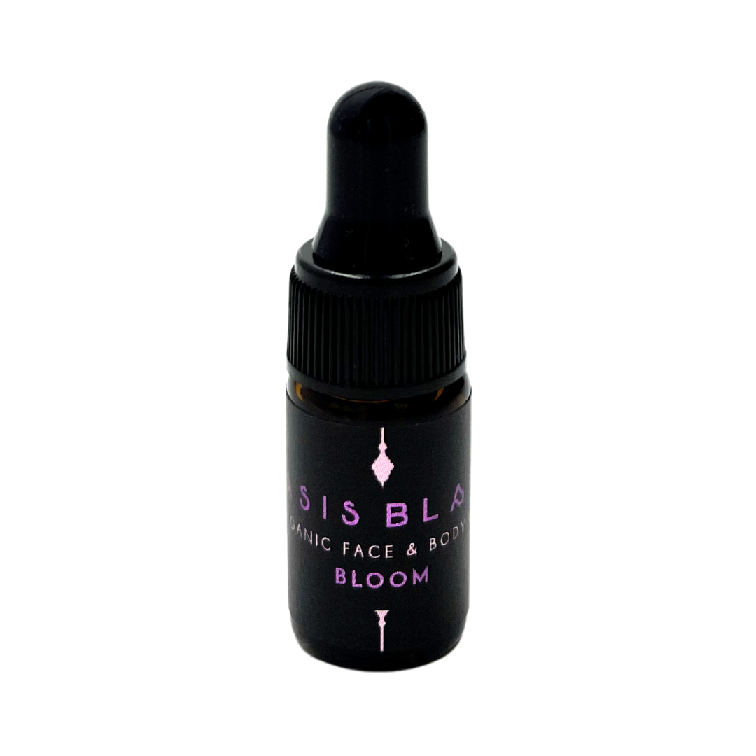 100% Organic and All Natural Face & Body Oil Featuring Black Seed Oil – BLOOM – Scent of Spring Blossoms packaged in 3ml Amber Glass Dropper Bottle - Non Greasy, Multi-Purpose, Fast Absorbing, Vegan Friendly, Nutrient Dense, Eco-friendly, Sustainable, Waterless and Unisex Skincare Oils made by Oasis Black – Organic Botanical Skincare - Born in Morocco, Made in small handmade batches in the Byron Bay region