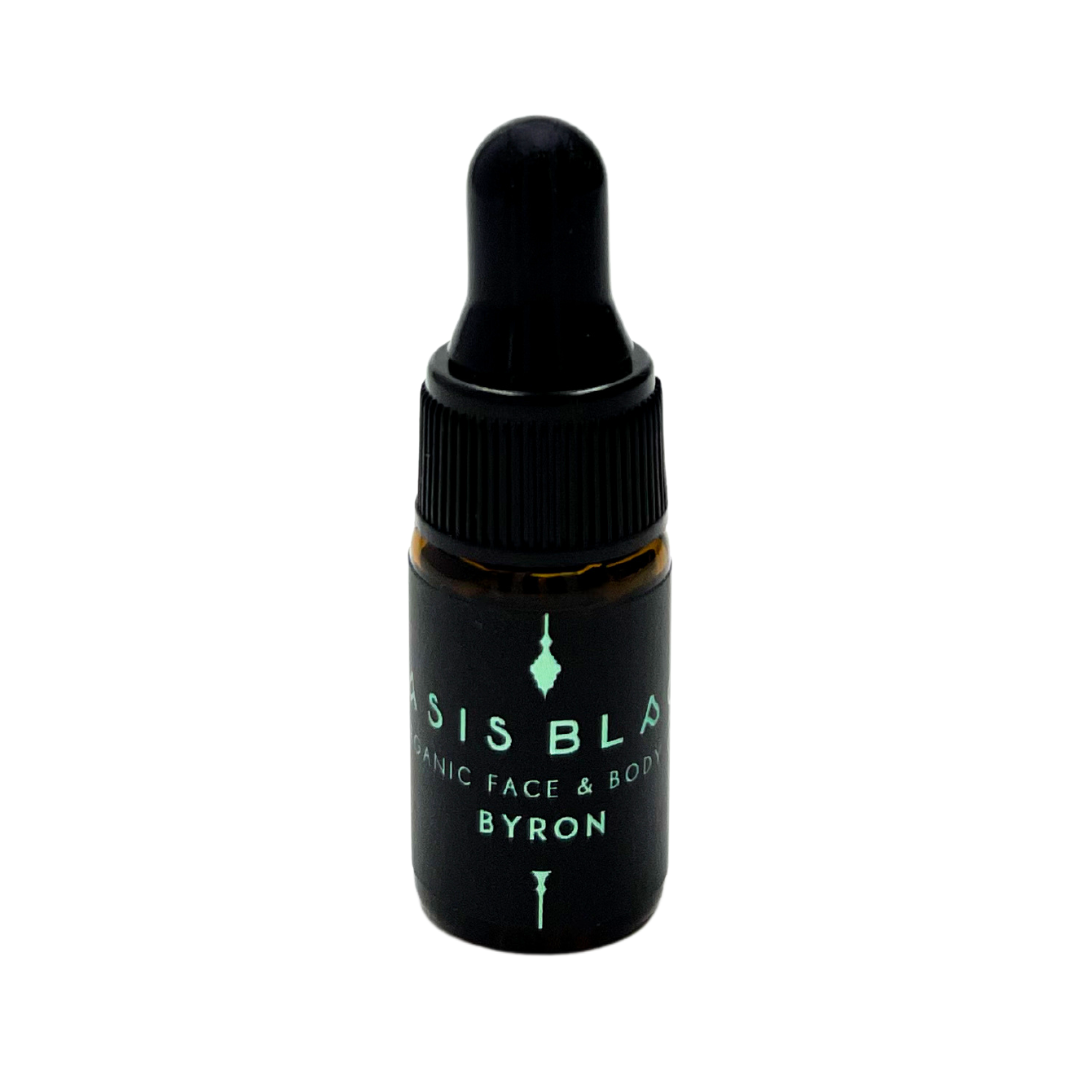 100% Organic and All Natural Face & Body Oil Featuring Black Seed Oil – BYRON – Scent of inspired by Byron Bay packaged in 3ml Amber Glass Dropper Bottle - Non Greasy, Multi-Purpose, Fast Absorbing, Vegan Friendly, Nutrient Dense, Eco-friendly, Sustainable, Waterless and Unisex Skincare Oils made by Oasis Black – Organic Botanical Skincare - Born in Morocco, Made in small handmade batches in the Byron Bay region