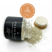 Organic & All Natural Powdered Mud Masks featuring Black Seeds – Byron Mineral Clay Face Mask – 50ml Jar Spilt Open - Earth Conscious Packaging, Vegan Friendly, Waterless Skincare, Unisex, Travel Friendly - Oasis Black – Organic Botanical Skincare Born in Morocco, Made in Byron Bay - Oily & Acne Skincare BRONZE WINNER Clean + Conscious Awards 2021