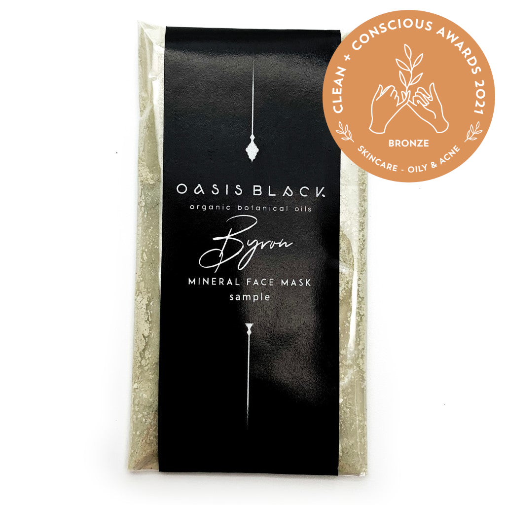 Organic & All Natural Powdered Mud Masks featuring Black Seeds – Byron Mineral Clay Face Mask – Sample Size, Font - Zero Waste, Plastic Free, Home Compostable Packaging, Vegan Friendly, Waterless Skincare, Unisex, Travel Friendly - Oasis Black – Organic Botanical Skincare Born in Morocco, Made in Byron Bay - Oily & Acne Skincare BRONZE WINNER Clean + Conscious Awards 2021