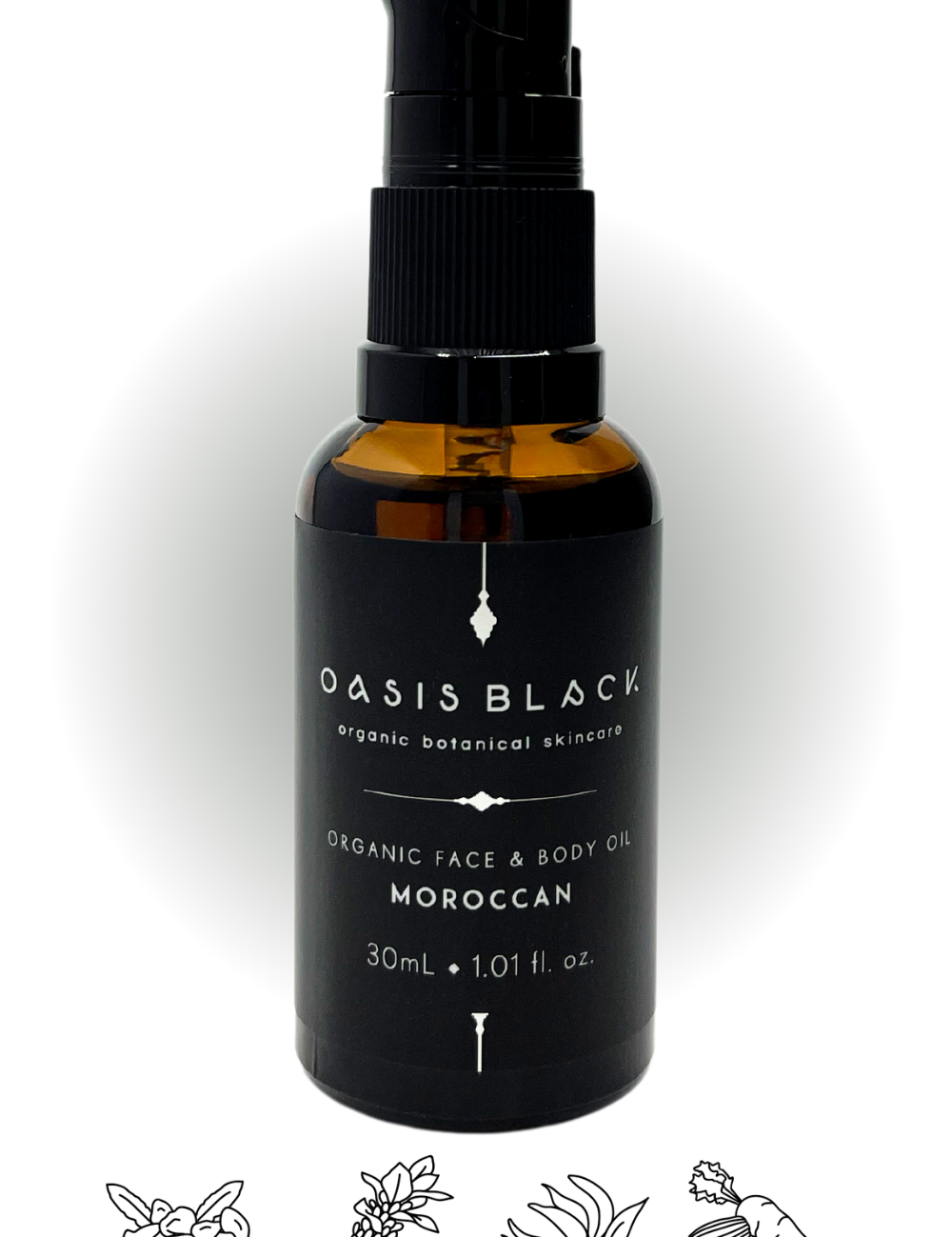 100% Organic and All Natural Face & Body Oil Featuring Black Seed Oil – MOROCCAN – Scent inspired by Morocco with Frankincense, Carrot Seed, Lavender and Ylang Ylang packaged in 30ml Amber Glass Bottle - Non Greasy, Multi-Purpose, Fast Absorbing, Vegan Friendly, Nutrient Dense, Eco-friendly, Sustainable, Waterless and Unisex Skincare Oils made by Oasis Black – Organic Botanical Skincare - Born in Morocco, Made in small handmade batches in the Byron Bay region